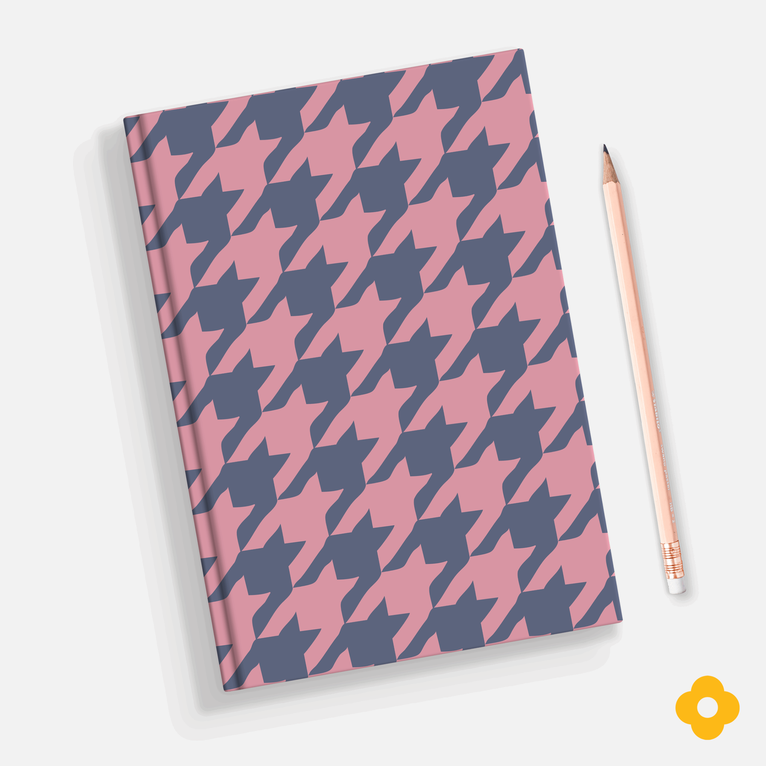 A5 Untitled Notebook with Mixed Big Houndstooth design in Midnight Blue and Rose Pink by Bloom Design House