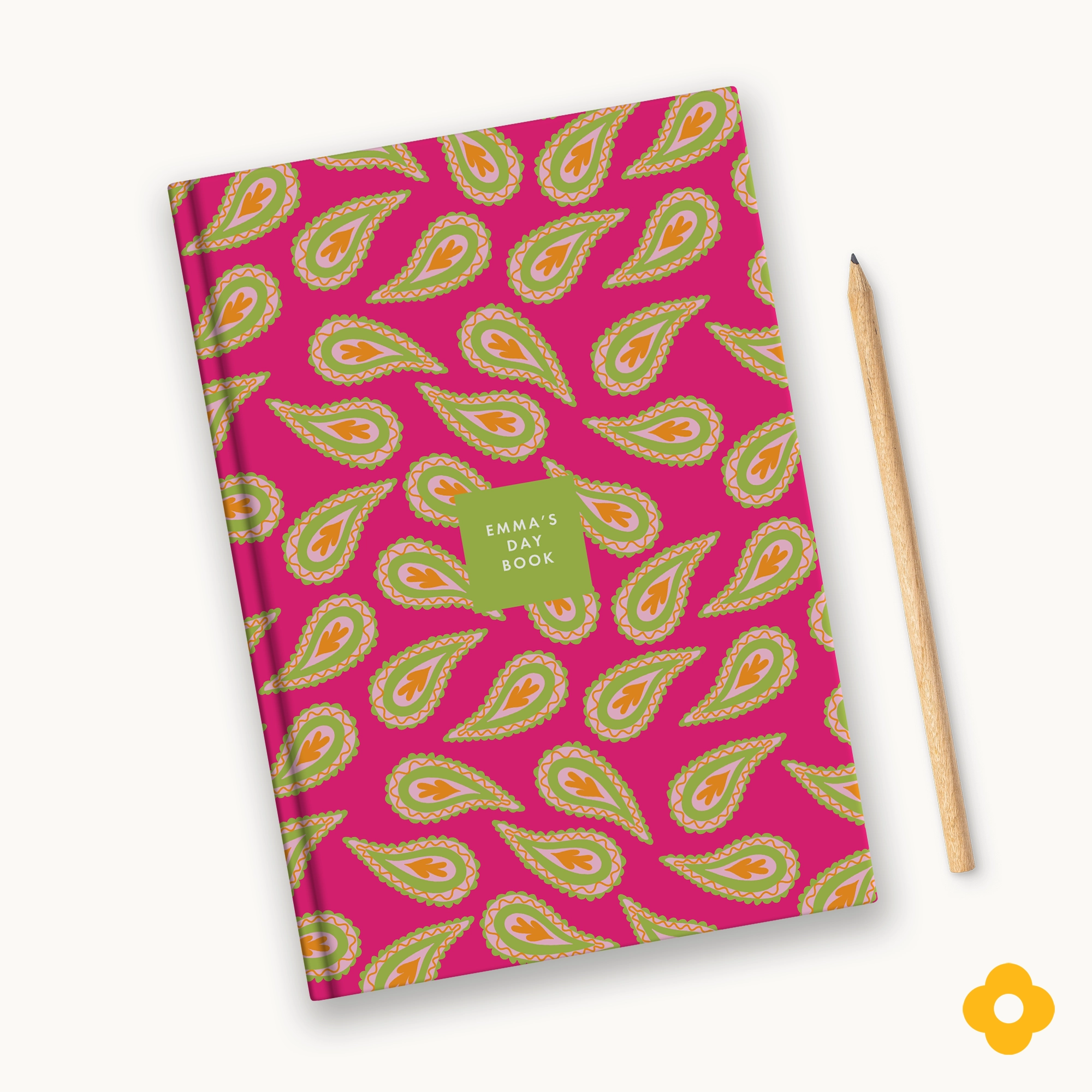 Raspberry Paisley Personalised Notebook | A5 Hardcover with Plain or Lined Pages