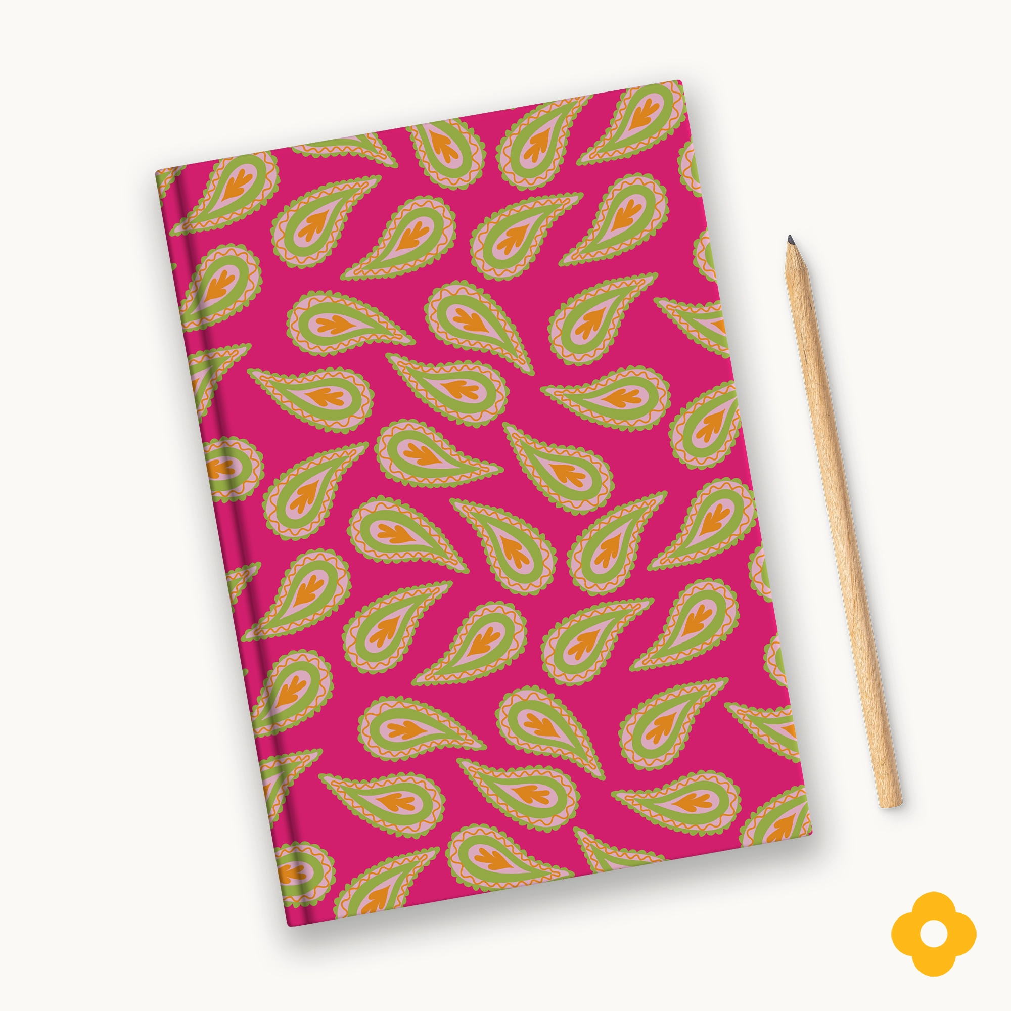 Raspberry Paisley Designer Notebook | A5 Hardcover with Plain or Lined Pages