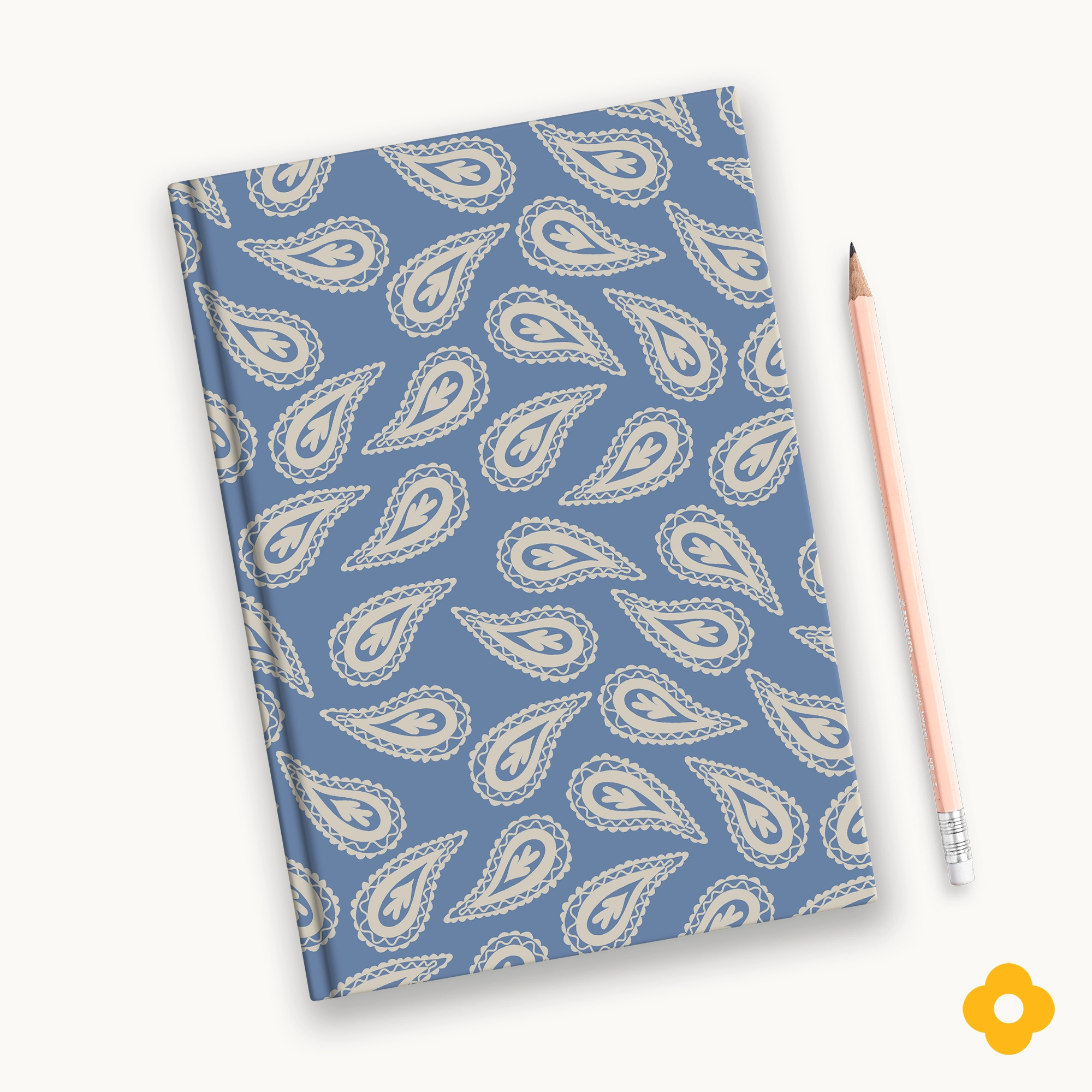 Ivory White on Soft Blue Paisley Designer Journal Notebook