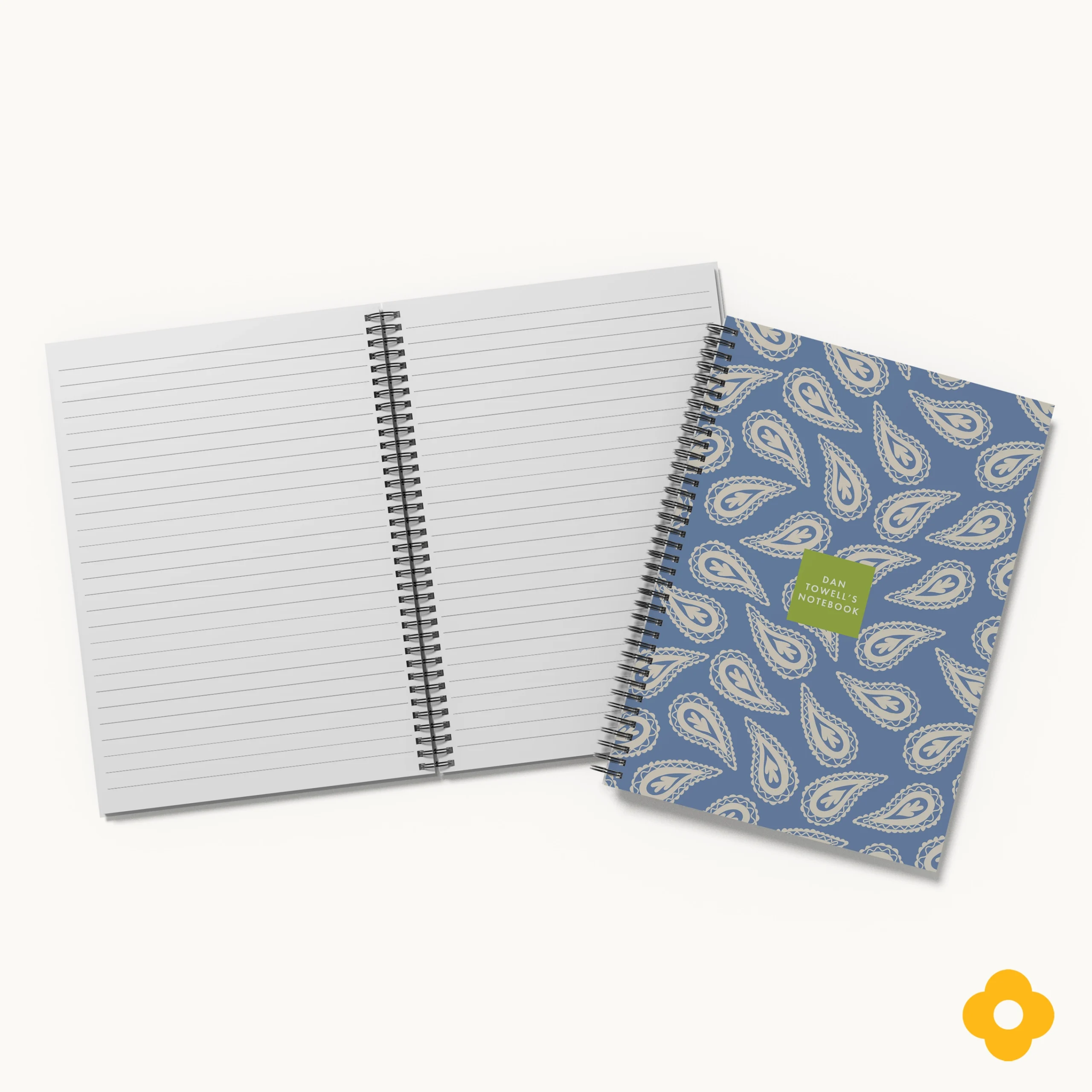 Ivory White on Soft Blue Paisley Personalised Spiral Notebook