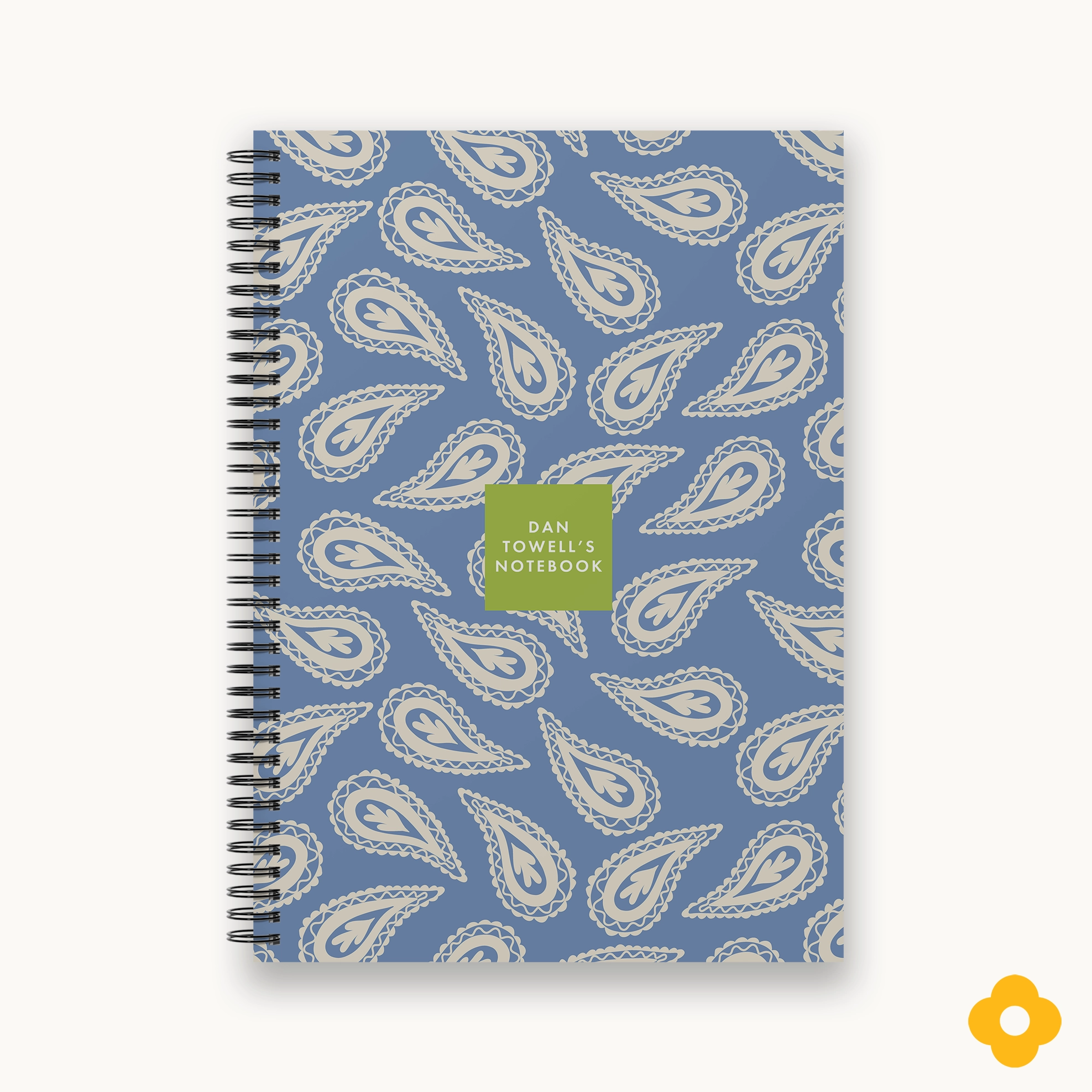Ivory White on Soft Blue Paisley Personalised Spiral Notebook