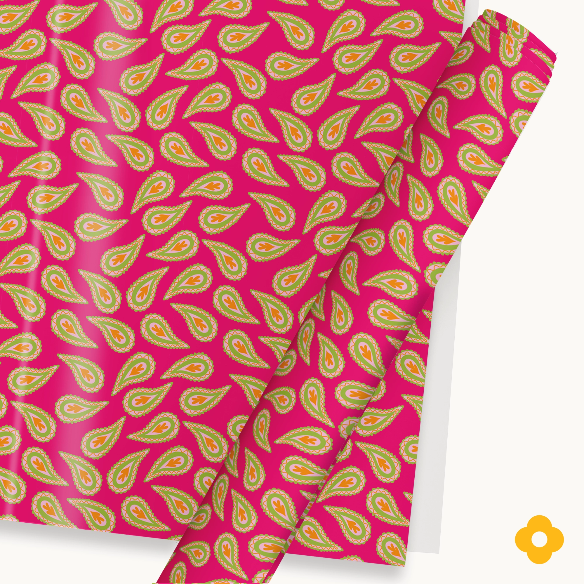 Pink, Orange and Green Paisley on Raspberry Gift Wrapping Paper – Sheets and Roll Options
