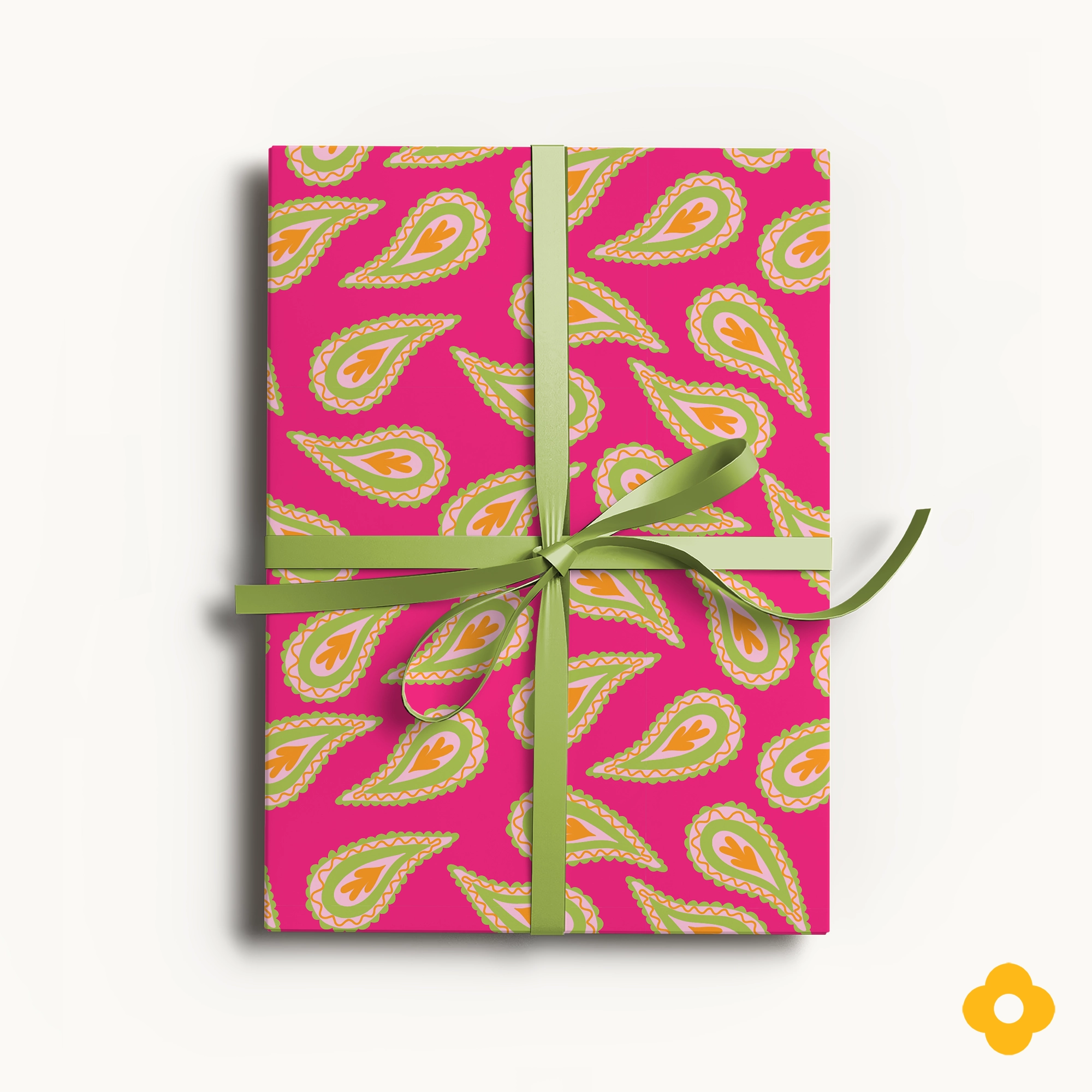 Pink, Orange and Green Paisley on Raspberry Gift Wrapping Paper – Sheets and Roll Options